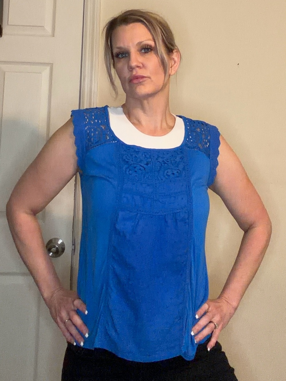 Charming Charlie Royal Blue Lace-Trim Sleeveless Tank